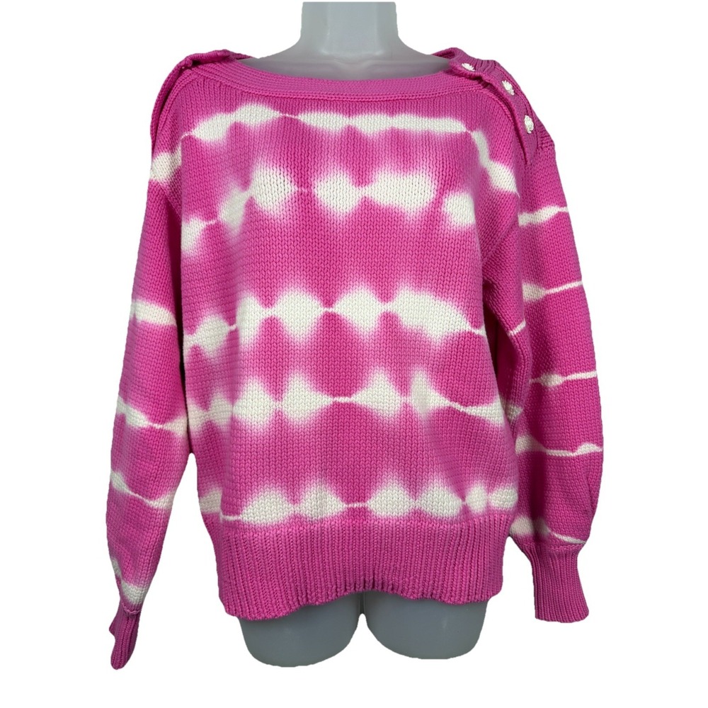 LoveShackFancy Gallatin Pullover Sweater Womens M Pink White Tie Dye Chunky